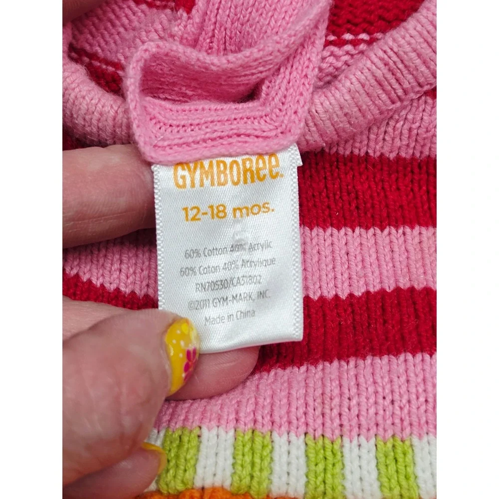 Gymboree Girls Orange Pink Striped Knit Sweater Dress 12-18 Months